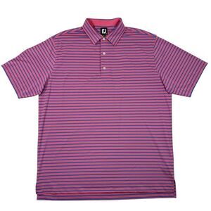 FootJoy Mens 2XL Pink And Blue Striped Short Sleeve Performance Polo Shirt